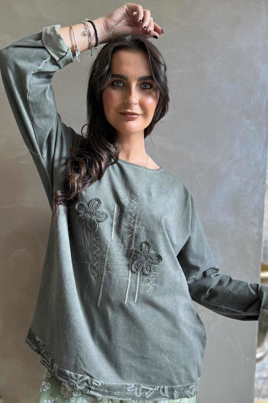Original Hippie Sweatshirt Vintage Wash Khaki